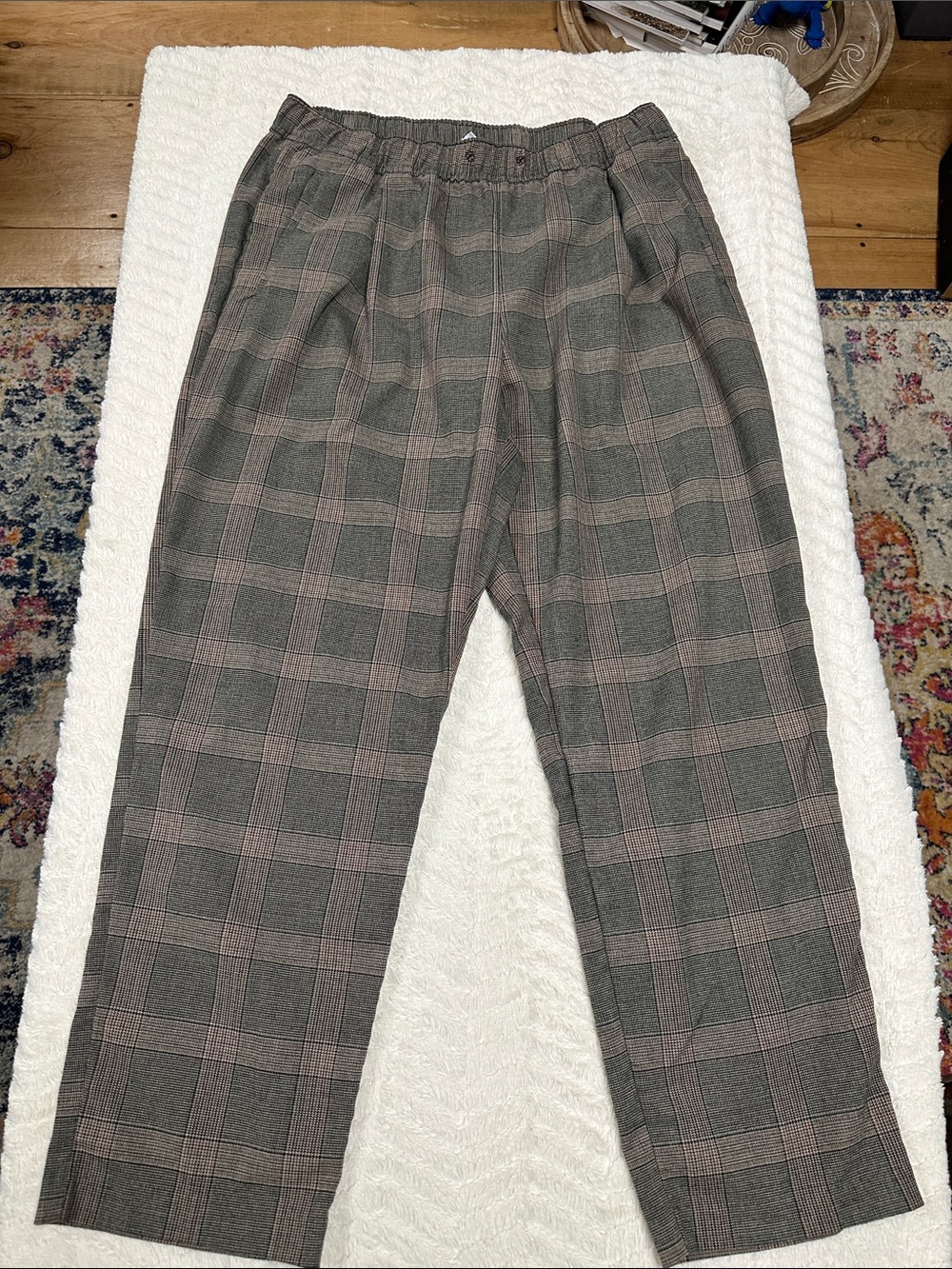 Old Navy Brown Plaid Straight Leg Pull On Dress Pants L